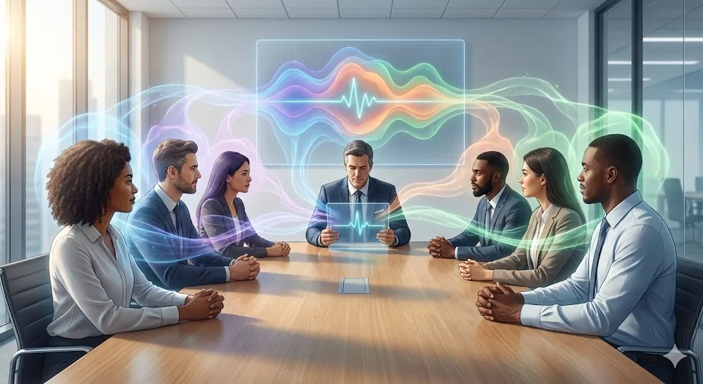 Een visual die laat zien hoe de AI helpt bij het vergaderen